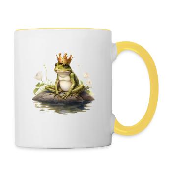 Grenouille Prince Coeur Couronne Saint Valentin conte de fées - Mug contrasté - blanc/jaune - Droite