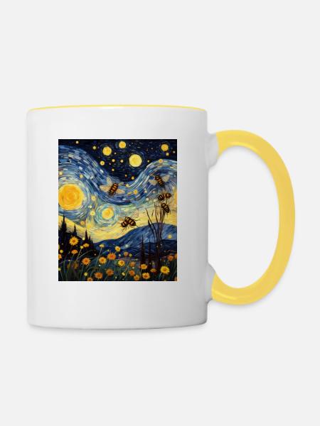 Honey Bee Sternennacht Hemd - Tasse zweifarbig - Weiß/Gelb