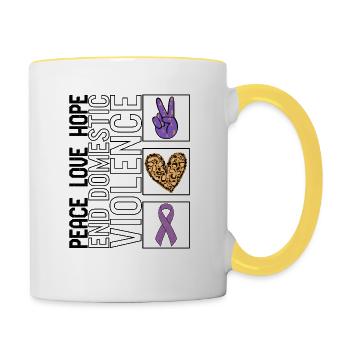 Domestic Violence Awareness Shirt, Peace Love - Contrasting Mug - white/yellow - Right