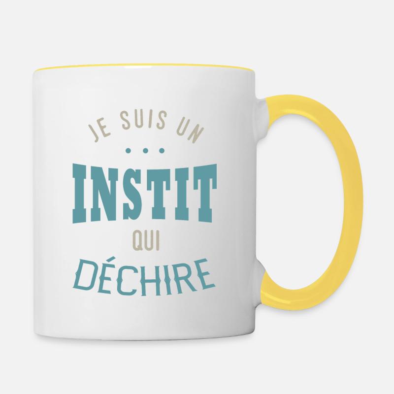JE SUIS UN INSTIT QUI DECHIRE cadeau - Mug contrasté - blanc/jaune