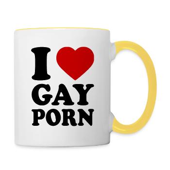 I love gay porn - Tasse zweifarbig - Weiß/Gelb - Rechts