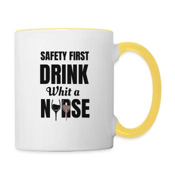 Krankenschwester Safety First - Tasse zweifarbig - Weiß/Gelb - Rechts