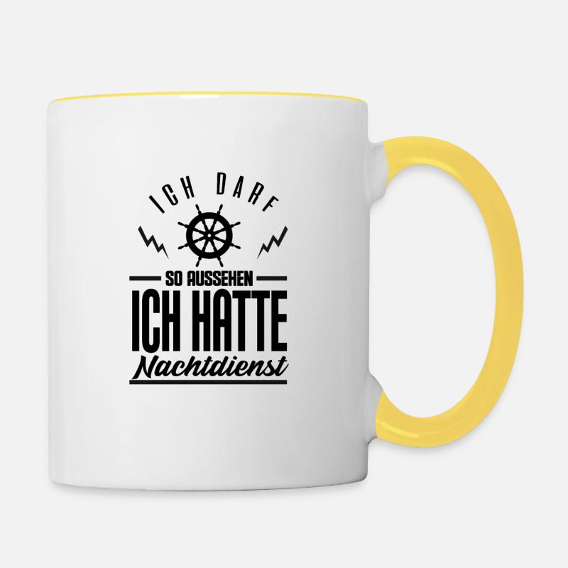 I May Look Like This I Had Night Shift - Contrasting Mug - white/yellow