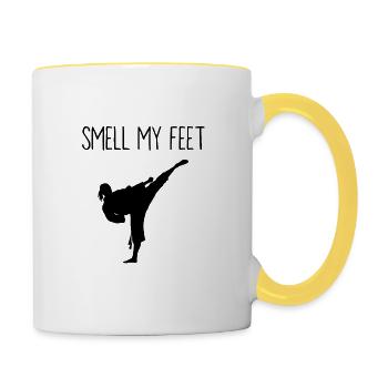 Kampfsport Smell My Feet - Tasse zweifarbig - Weiß/Gelb - Rechts