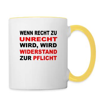 Protestshirt gegen Einschränkung der Grundrechte - Tasse zweifarbig - Weiß/Gelb - Rechts