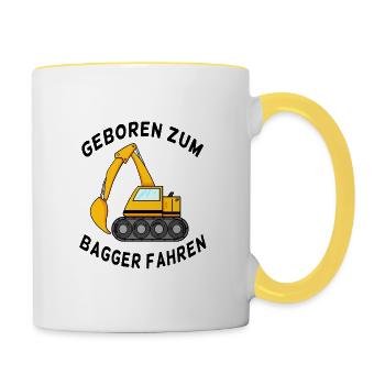 Neugeborenes Geschenk Bagger Spruch - Tasse zweifarbig - Weiß/Gelb - Rechts
