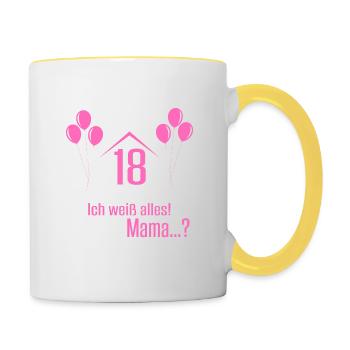 Endlich 18 Ich Kann Alles Ich Weiß Alles - Tasse zweifarbig - Weiß/Gelb - Rechts