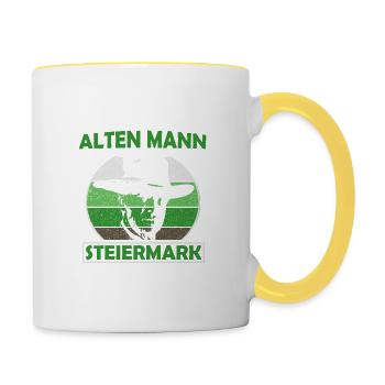 Unterschätze Niemals Einen Alten Mann Steiermark - Tasse zweifarbig - Weiß/Gelb - Rechts