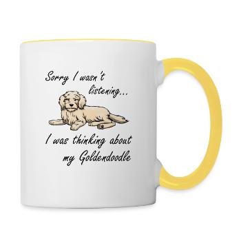 Goldendoodle Ironischer Spruch Welpe Hundehalter - Tasse zweifarbig - Weiß/Gelb - Rechts