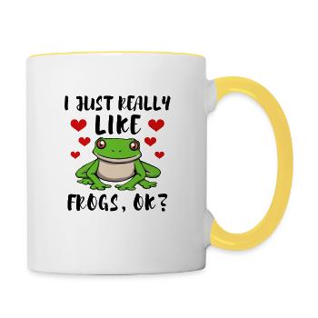 I Just Like Frogs Cute Frog Nature Wildlife - Contrasting Mug - white/yellow - Right