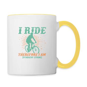 Fahrrad Zitat Vintage Radfahren Ich fahre Dafür bin ich - Tasse zweifarbig - Weiß/Gelb - Rechts