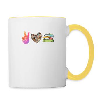 Book Reading Quote Peace Love Books - Contrasting Mug - white/yellow - Right
