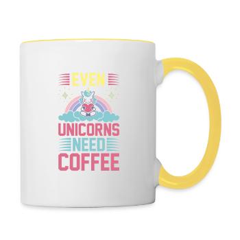 Citation de licorne Même les licornes ont besoin de café - Mug contrasté - blanc/jaune - Droite