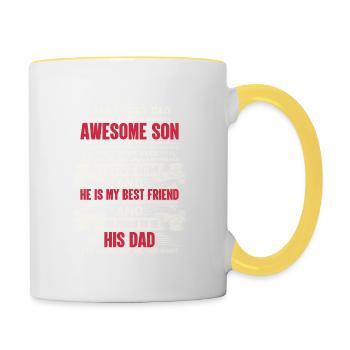 Vatertag Zitat Lucky Dad I'veFreaking AwesoSon - Tasse zweifarbig - Weiß/Gelb - Rechts