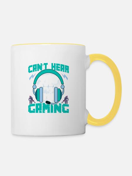 Gaming-Zitat kann dich im Gaming nicht hören - Tasse zweifarbig - Weiß/Gelb