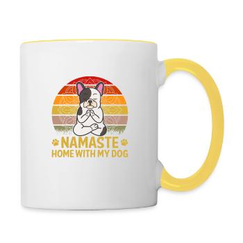 Yoga Quote Namaste Home With My Dog - Contrasting Mug - white/yellow - Right
