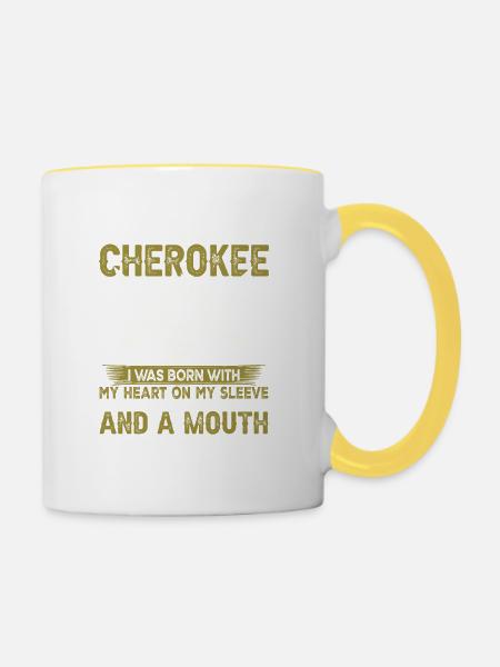 Citation amérindienne Je suis Cherokee - Mug contrasté - blanc/jaune