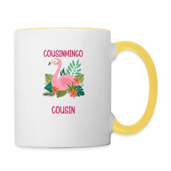 Flamingo Citation Cousinmingo comme un cousin normal - Mug contrasté - blanc/jaune - Droite