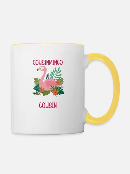 Flamingo Citation Cousinmingo comme un cousin normal - Mug contrasté - blanc/jaune