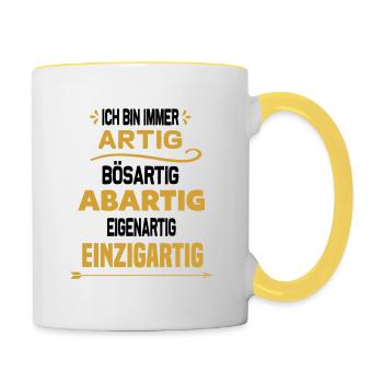 Ich bin immer artig! personalisierbar - Tasse zweifarbig - Weiß/Gelb - Rechts