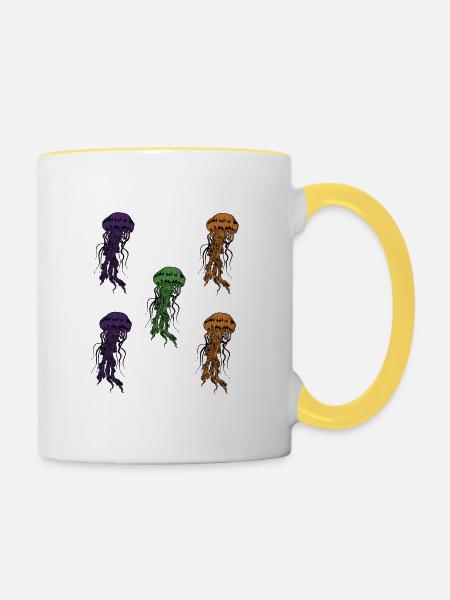 Quallen Shirt - Tasse zweifarbig - Weiß/Gelb