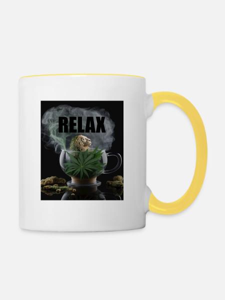 Cannabis Relax Geschenk - Tasse zweifarbig - Weiß/Gelb