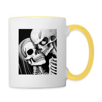 Grindcore Occult Horror Skull Couple Art Death Me - Contrasting Mug - white/yellow - Right