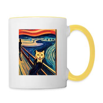 Impressionistic Funny Cat Screaming Impressionism - Contrasting Mug - white/yellow - Right