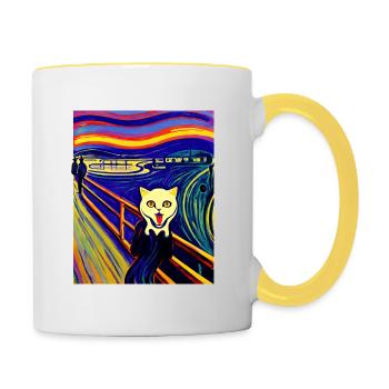 Impressionistic Funny Cat Screaming Impressionism - Contrasting Mug - white/yellow - Right