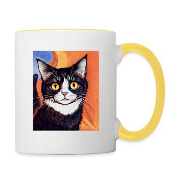 Impressionistic Funny Cat Screaming Impressionism - Contrasting Mug - white/yellow - Right