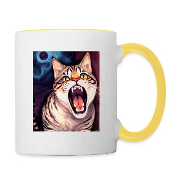 Impressionistic Funny Cat Screaming Impressionism - Contrasting Mug - white/yellow - Right