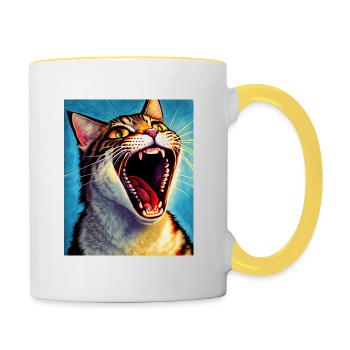 Impressionistic Funny Cat Screaming Impressionism - Contrasting Mug - white/yellow - Right