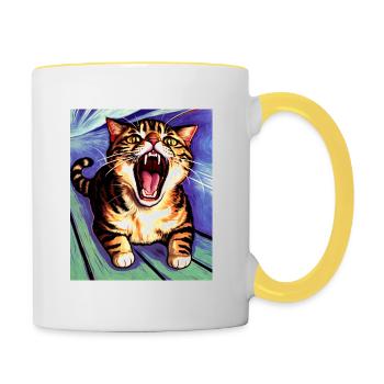 Impressionistic Funny Cat Screaming Impressionism - Contrasting Mug - white/yellow - Right