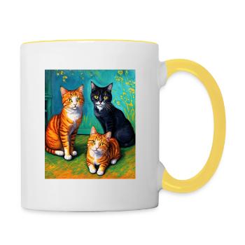 Surreal Impressionistic Cat Impressionism Cats Ar - Contrasting Mug - white/yellow - Right