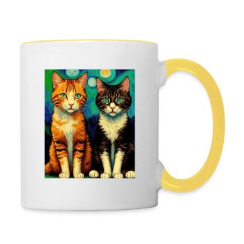 Surreal Impressionistic Cat Impressionism Cats Ar - Contrasting Mug - white/yellow - Right