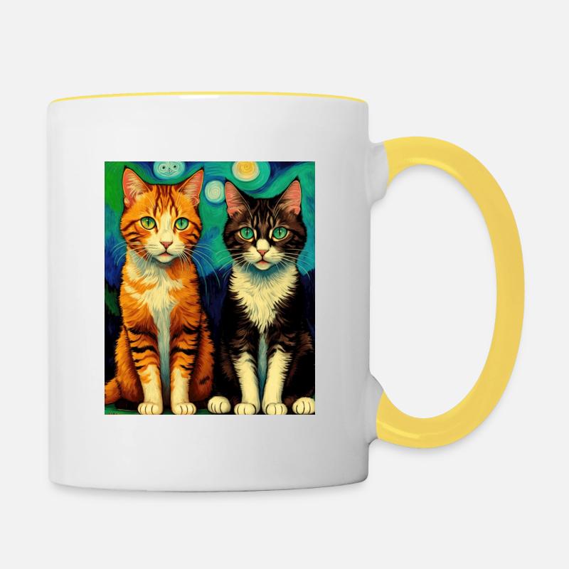 Surreal Impressionistic Cat Impressionism Cats Ar - Contrasting Mug - white/yellow