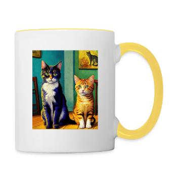 Surreal Impressionistic Cat Impressionism Cats Ar - Contrasting Mug - white/yellow - Right