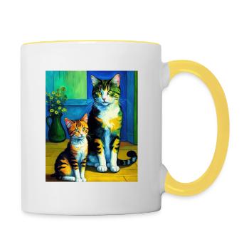 Surreal Impressionistic Cat Impressionism Cats Ar - Contrasting Mug - white/yellow - Right