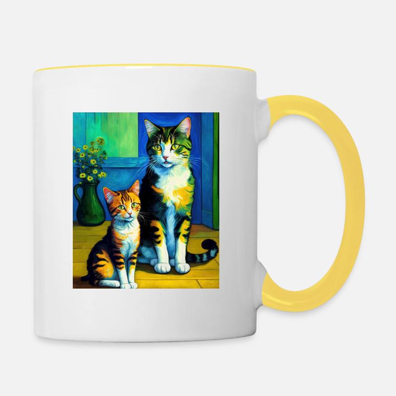 Surréaliste Impressionniste Chat Impressionnisme Chats Ar - Mug contrasté - blanc/jaune