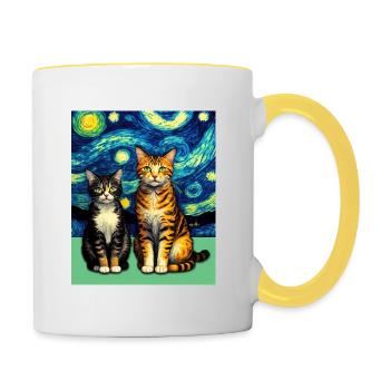 Surreal Impressionistic Cat Impressionism Cats Ar - Contrasting Mug - white/yellow - Right
