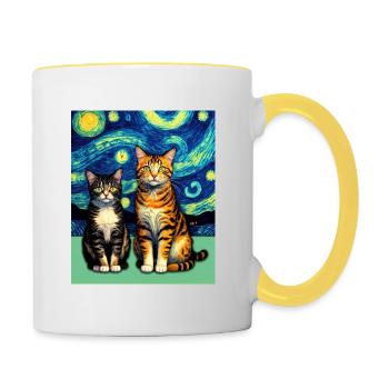 Surreal Impressionistic Cat Impressionism Cats Ar - Contrasting Mug - white/yellow - Right