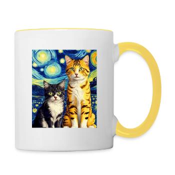Surreal Impressionistic Cat Impressionism Cats Ar - Contrasting Mug - white/yellow - Right