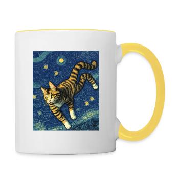 Surreal Impressionistic Cat Impressionism Cats Ar - Contrasting Mug - white/yellow - Right