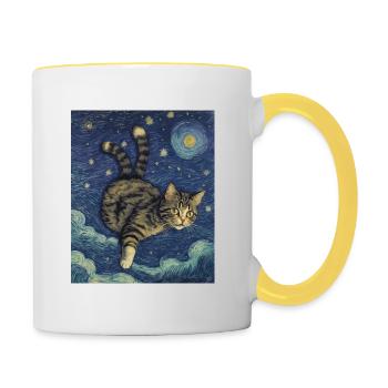 Surreal Impressionistic Cat Impressionism Cats Ar - Contrasting Mug - white/yellow - Right