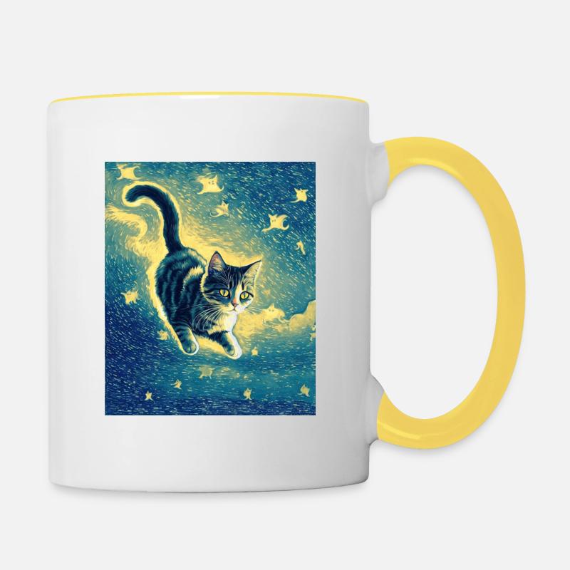 Surreal Impressionistic Cat Impressionism Cats Ar - Contrasting Mug - white/yellow