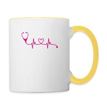 Stéthoscope de battement de cœur de scientifique en soins infirmiers - Mug contrasté - blanc/jaune - Droite