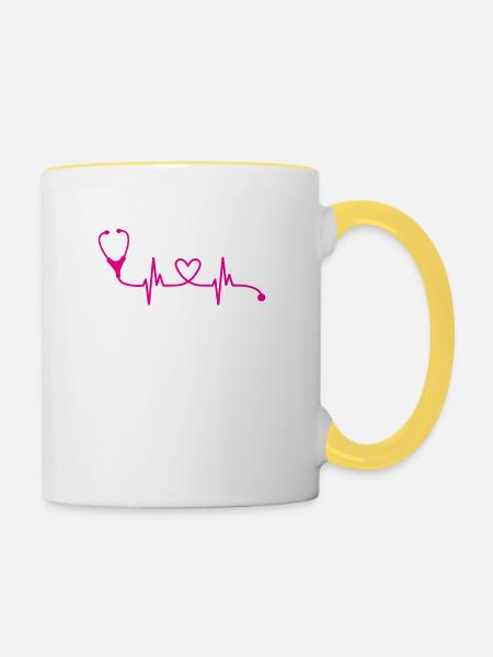 Pflegewissenschaftler Herzschlag Stethoskop - Tasse zweifarbig - Weiß/Gelb