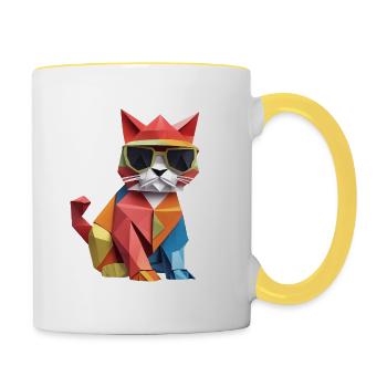 Cool cat in origami style - Contrasting Mug - white/yellow - Right