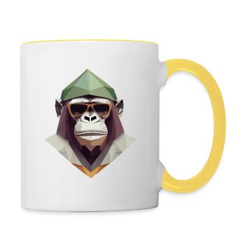 Cool monkey in wrinkled robe - Contrasting Mug - white/yellow - Right
