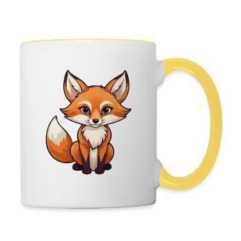 Fuchs Illustration - Tasse zweifarbig - Weiß/Gelb - Rechts